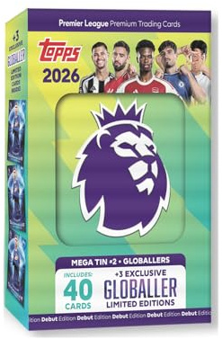 Topps Premier League 2026 - Debut Edition - Mega Tin (Globallers) Enthält 40 Karten Plus 3 Globallers LE Karten