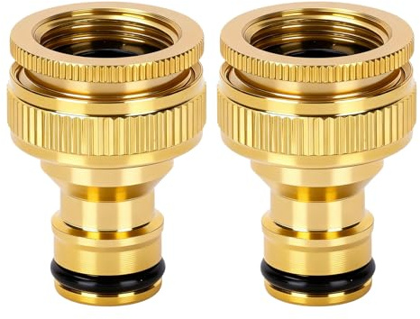 Zquqwa 2 Pack Garden Hose Tap Connector,Hosepipe Fittings Metal Connectors,1/2 Inch & 3/4 Inch, 2-in-1 Female Threaded Faucet Adapter, Universal Outdoor Water Tap Fittings with Leakproof Rubber Ring