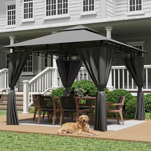 JUMMICO Tonnelle de Jardin 3x3 avec Toit Double Couche, Structure Métallique Robuste, Résistant au Vent, à la Pluie et aux UV, Abri de Luxe pour Fêtes et Réceptions de 4 à 8 Personnes Gris
