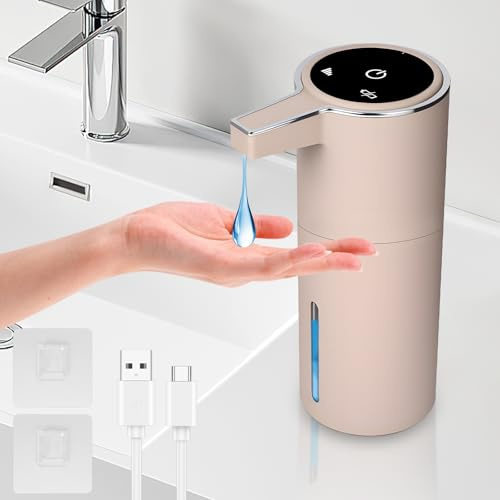 Automatico Dispensador Jabon Baño, 420​​ml Dispensador Jabon Automatico con Sensor, 1800mAh Dispensador de Jabón USB Recargable Dispensador de Jabón Automático Suspensión, Apto para Cocina Baño Hotel