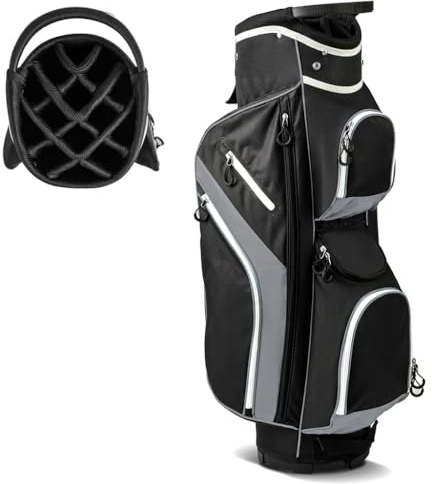 SPOTRAVEL Golf Cart Bag, Golf Club Bag with 14 Top Dividers, Cooler Bag, Shoulder Strap, Rain Hood and Umbrella Holder, Lightweight Portable Golf Bag for Men and Women
