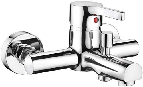 Cornat Bade-Einhebelarmatur Skagen - Hochwertiger Messingkörper - verchromt - 1/2 Zoll Brauseabgang - Temperaturbegrenzer & ECO-Funktion / Einhebelmischer zur Wandmontage / SKA2, Hochdruck | Wassersparende ECO-Funktion – Wasserhahn Bad zur Wandmontage – 1/2 Zoll Brauseabgang – Messingkörper verchromt