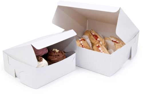 bag it Plastics 50 White Cake Boxes 8 x 8 x 3 Inch - Strong Cardboard Cake Box with Lid (200 x 200 x 75mm) - Food Safe Flat Packed Cake Packaging for Bakery, Takeaway, Wedding & Birthday