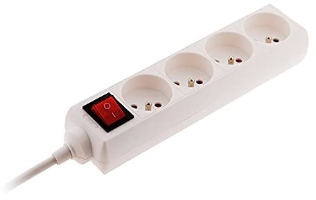 Zenitech - Blocco 4 Prese 16A 2P+T con Interruttore - Multipresa Compatta per Apparecchi Elettrici e Illuminazione - Cavo HO5VV-F 3G1mm² 1m - Bianco