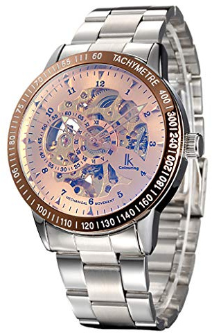 GuTe IK colorare lusso uomo scheletro rose-gold automatica orologio da polso meccanico in acciaio