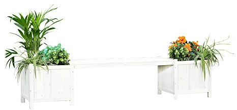 2 Fioriere con panchina da giardino in Bianco Legno Panca da giardino panchina in legno fioriera