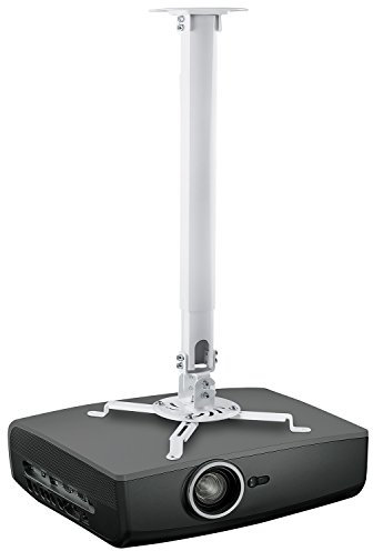 Mount-IT! Projector Ceiling Mount [30 lbs Capacity] Universal Bracket | 360 Full Motion with Tilt and Swivel Rotate | Adjustable Pole Height from 21-34.5 Inches, Extendable Arms (White | Long)