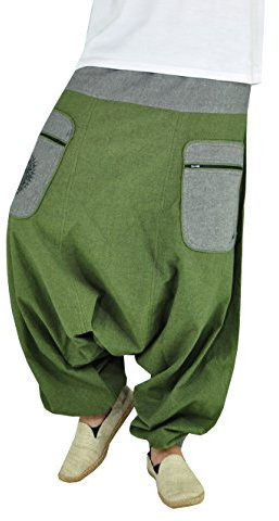 virblatt - Pantaloni Harem Uomo | Cotone | Pantaloni Cavallo Basso Uomo Larghi Hippie Etnici Estivi - Stampfgewand L-XL Verdi