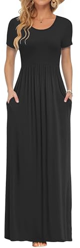 AUSELILY Maxi Dress for Women - Summer Casual Long Dresses for Ladies with Pockets S Black