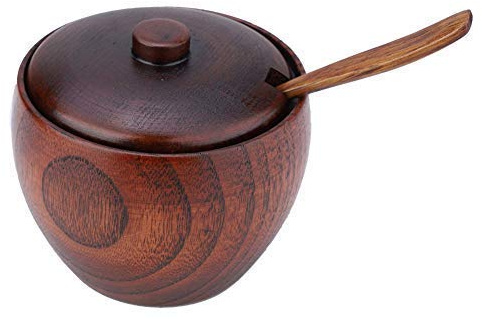 TOPINCN Wooden Spice Jar, Sugar Bowl Salt Pepper Containers Seasoning Box Pot with Spoon Lids Sauce Cans Kitchen Cooking Tool