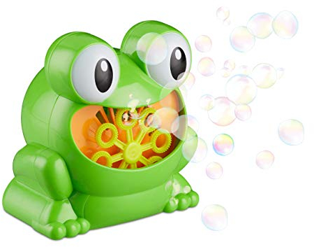 Relaxdays 10024940 Seifenblasenmaschine Frosch 13cm, Seifenblasen für Kindergeburtstag und Hochzeit, Mini Bubble Machine, grün