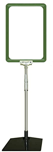 Plakatständer DIN A4 Rahmen grün, Teleskopständer höhenverstellbar bis 580 mm mit Teleskoprohr ALU Kunststoff, Fuß eckig 160x192 mm Stahl schwarz, Kundenstopper, Aufsteller