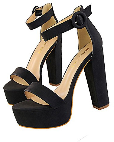 Women Girls High Heel Ankle Strap Thick Heel Peep-Toe Dress Sandals Dress Pumps Court Shoes for Working Life Party Wedding Night Club 13 CM Platform 4.5cm Black