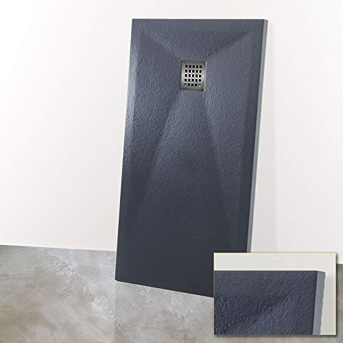 Yellowshop - Piatto Doccia Curvo Quadrato Rettangolare Marmoresina Effetto Pietra Bugnato Grigio Antracite (Rettangolare, 70 x 90 cm)