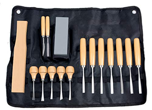 16 piezas de madera tallando las herramientas, profesional Cuchillo de trinchar con archivos Piedra de afilar y un mazo para principiantes carpintería cinceles Raíz talla con Estuche