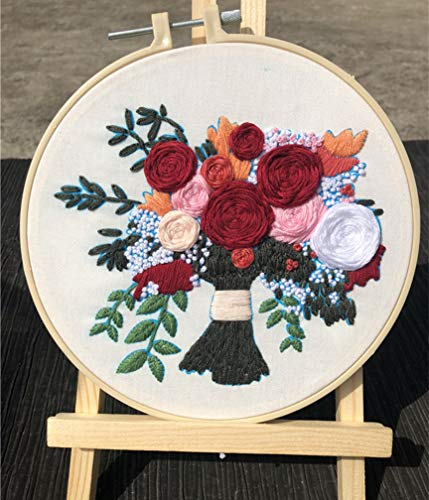 Abillyn Stickerei-Starter-Set, Rosenstrauß, geprägt mit gedrucktem Muster, Kreuzstich Sticksets (Bouquet 1)