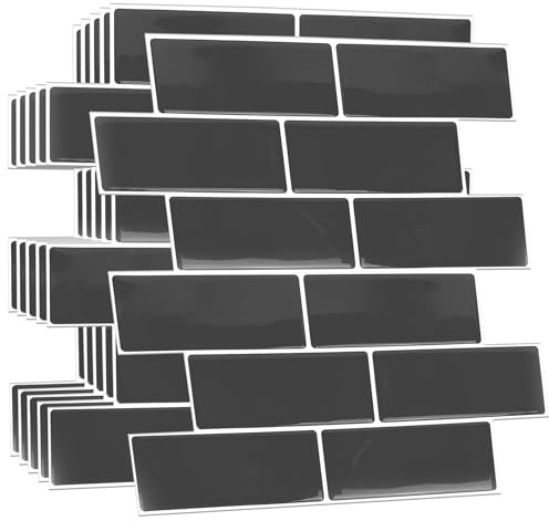 WALPLUS 3D Tile Stickers Peel and Stick Backsplash Splashback Decals Tile Transfer for Kitchen Bathroom Living Room Stick on Tile Waterproof Elegant Dark Grey 18 Sheets 30.5cm(12)