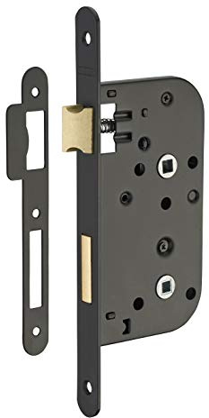THIRARD - Serrure Encastrable à Condamnation pour Porte de Salle de Bain et Toilettes - Axe 50 mm - Bouts Ronds - Noir - Coffre Acier Embouti - Têtière Acier - Gâche Plate - Noir