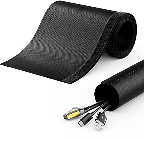 deleyCON 1,5m Kabelschlauch mit Klettverschluss 40mm Durchmesser Kabelmanagement Kabelkanal Kabelschutz Robuster Nylon Kabelmantel Haushalt Büro Schreibtisch Schwarz