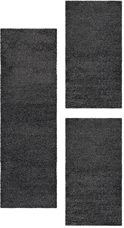 HomebyHome Bettumrandung Schlafzimmer 3 teilig Teppich Grau - Waschbarer Bettumrandung Teppich Läufer Set Extra Flauschig Bettvorleger Schlafzimmer Bettset:2 St. 80x150 cm | 1 St. 80x250 cm