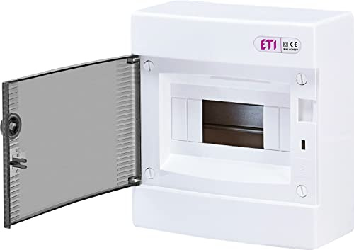 ETI ECT8PT Sicherungskasten Aufputz IP40 Verteiler Gehäuse 1 reihig bis 8 Module Transparenter Tür für die Trockenraum Installation im Haus
