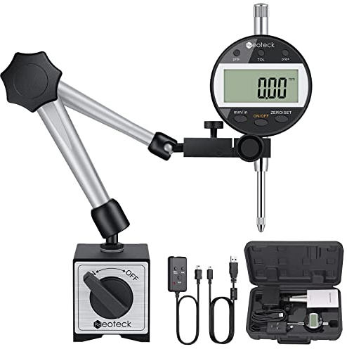 Neoteck Digital Messuhr und Magnetfuß Mit Datenkabel und Toleranzfunktion Zoll/metrische Umrechnung 25,4 mm Messuhr für Labor Werkstatt 3D Drucker