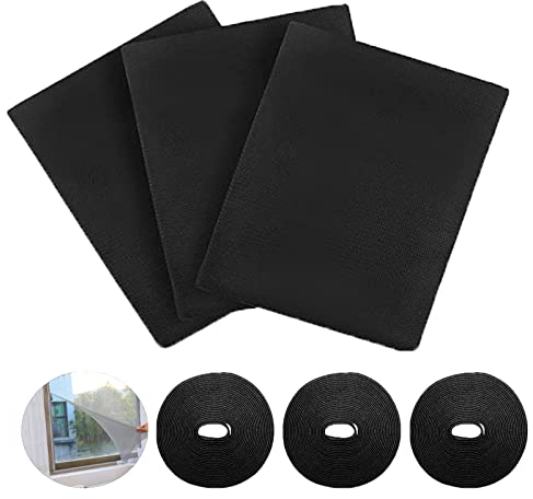 3pcs Mosquiteras Para Ventanas, 150 x 200cm Mosquitera Ventana, Ajustable Mosca Neta Ventana, Invisible Mosquitera Malla de Protección con 3 Rollos Autoadhesivos.Protección Anti Insectos Moscas(Negro)