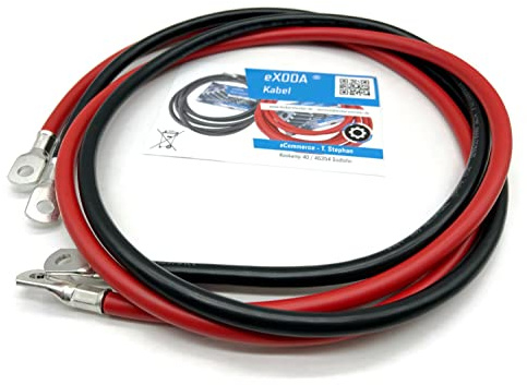Exoda 35mm² Batteriekabel Set 150cm M8 rot schwarz für Fahrzeuge | Batteriekabel, 35 mm² Querschnitt, 150 cm Länge, M8 Ösen, für Autos Motorräder Boote, robuste und flexible Anwendung