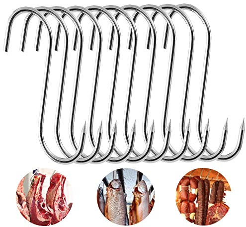 10 ganci da macellaio da 17 cm, in acciaio inox, da cucina, con estremità a punta, robusti e durevoli per affumicare, lavorazione della carne, barbecue