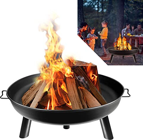 HENGMEI Cuenco de fuego, cesta de fuego Ø80 cm, metal multifunción para fuego, chimenea sin electricidad para calefacción, jardín, terraza, barbacoa, madera(Negro)