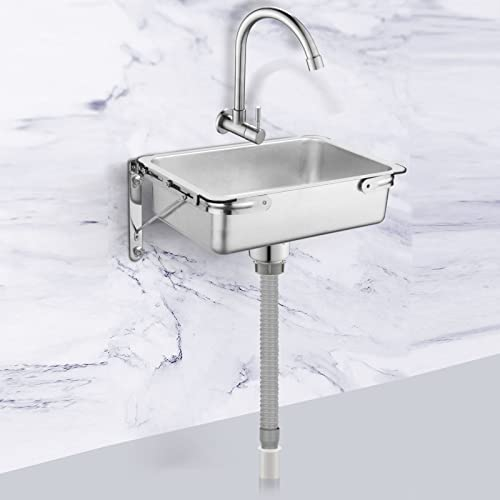 Küchenspüle edelstahl,waschbecken küche,kleines spülbecken für küche,Waschbecken Garten Waschtisch Spülbecken Wandmontage Handwaschbecken Set Gartenwaschbecken mit Wandhalterung ( Color : Single cold
