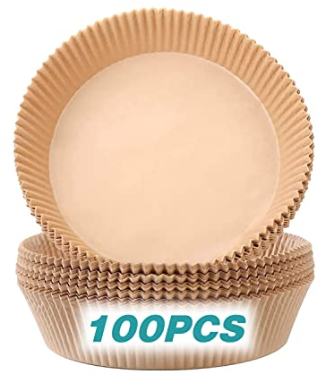 Papel para Hornear para Freidora de Aire, Qhou 100 Hojas Papel Frito al Aire Fácil de Limpiar Los Accesorios de Horneado de La Sartén de Aire para Horno de Vapor Microondas Freidora de Aire