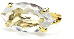 Anemone Jewelry Bagues Marquise pour Femmes - Bague en Quartz Clair Rempli d'Or 14k - Bague de Mariage en Or Jaune, Bague de Déclaration, Bague de Fiançailles - avec Boîte Cadeau