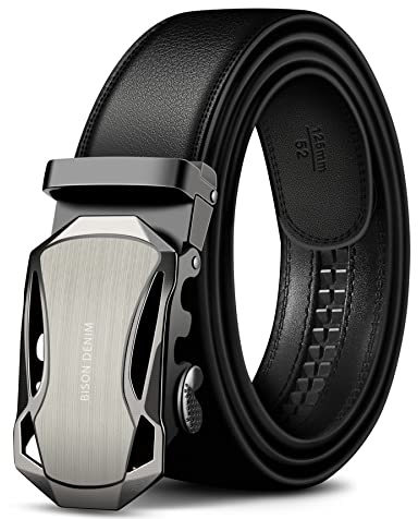 BISON DENIM Gürtel Herren Leder Automatik Ledergürtel Ratsche Gürtel 35mm | Automatikgürtel Echtleder ohne Löcher, Ratschengürtel für Business Anzug Jeans Casual, Geschenkbox