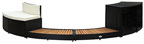 vidaXL Whirlpool-Einfassung Schwarz Poly Rattan und Massivholz Akazie, Spa-Einfassung, Whirlpool-Umrandung, Whirlpool Sitzbank, Spa-Umrandung
