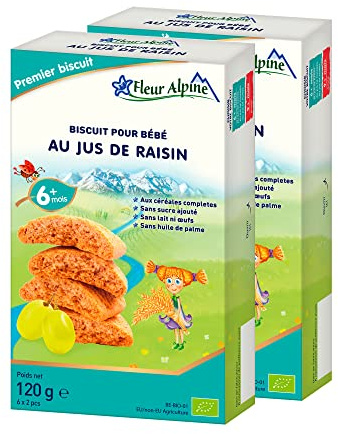Fleur Alpine Babykekse mit Traubensaft - 12 x 2 Leckere Babysnacks für den leckeren, glatten Frühstücksbrei oder den Snack für zwischendurch | Einfache Vollkorn-Snackkekse ohne Zuckerzusatz | 6 Monate