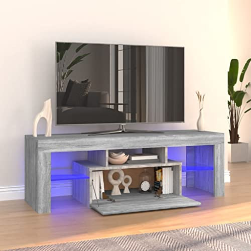 FIRBNUS Meuble TV avec Lumières LED Sonoma Gris 120x35x40 cm Bois d'ingénierie Armoire Média Salon Amplement d’Espace pour Garder et Organiser Lecteur DVD Console de Jeu Appareil de Streaming