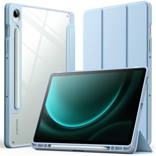 JETech Case for Samsung Galaxy Tab S10 Lite / S10 FE / S9 FE 10.9-Inch with S Pen Holder, Clear Transparent Hard PC Back, Protective Tri-Fold Stand Tablet Cover, Auto Wake/Sleep (Light Blue)