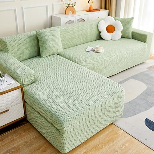ZCXRYFL Stretch Sofa üBerzug 1/2/3/4 Sitzer Kombination Ecksofa Couch BezüGe L-Form Sofabezug Rechts/Links Halbinsel Universal, Rutschfester Jacquard Sofaschoner Mit 1 Kissenbezug(150-200cm,Green)