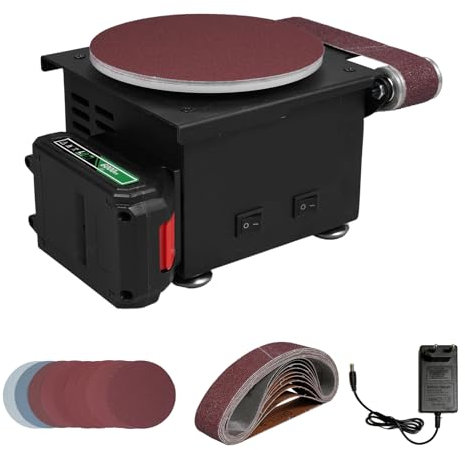 Mini lijadora de disco,YIWENG Máquina pulidora y esmeriladora eléctrica en miniatura de doble propósito con batería de litio 6000WA, amoladora de disco de arena de 6 pulgadas + lijadora de banda, con