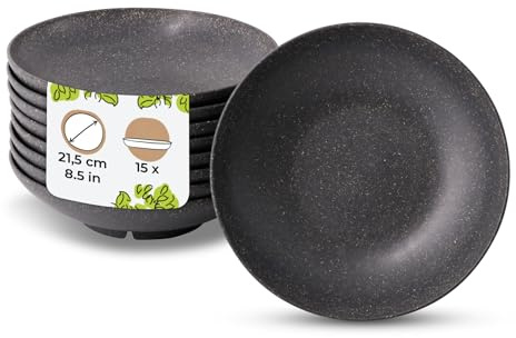 BIOZOYG 15 pièces Assiettes Réutilisables Durables | Ø 21,5 cm Assiette Creuse | Vaisselle de Camping | Vaisselle de Fête | Assiette à Soupe | Lavable au Lave-vaisselle | Micro-ondable