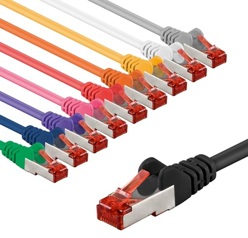 goobay 69801 - Cavo di rete CAT 6 con connettori RJ45/S/FTP/cavo patch a 2 schermato/LAN, 10 GB Ethernet, 10 x 2 m, set di 10 colori