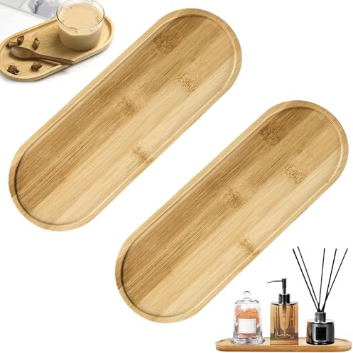 2 Stück Bambus Tablett Klein Oval Bambus Untersetzer Kaffee Tablett Untersetzer Holztablett Deko Holzuntersetzer Holzteller, Lebensmittel Getränke Tabletts Für Restaurant, Café, Küche, Party