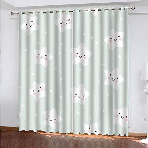 Vorhang Blickdicht Mit Ösen 2Er Set 3D Cartoon Kleiner Stern Muster Verdunkelungsvorhang, Schallschutz Vorhänge Kinderzimmer Junge Mädchen, Thermogardine Fensterdekoration 260X280Cm (HxB)
