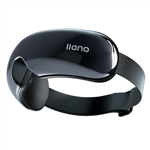 llano Augenmassagegerät mit Wärme,Vibrationsfunktion, Integriertes Bluetooth, 4 Modi, Durchscheinende Anzeige, Ergonomisches 3D-Design und Faltbar (Glossy Black)