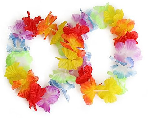 IWOWHERO 12 Stück Hawaii Blumen Stirnband Bunt Leichtgewichtig Kopfschmuck Für Luau Strandparty Blumenkranz Kopfband