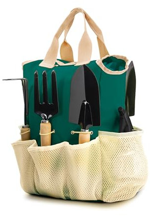 Ensemble d'outils de jardin – Sac à main organisateur d'outils de jardinage – Antirouille, robuste, ergonomique et durable – Cadeaux de jardinage pour femmes et hommes – Sac fourre-tout organisateur