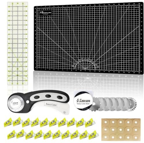 ZenXstore Schneidematte Komplett-Set mit Nähzubehör Hobbymatte Bastelmatte Schneidebrett Hitzebeständig A1 Schwarz oder A2 Blau