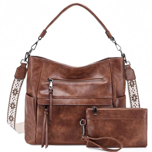 VASCHY Handtasche Damen, Vegan Leder Schultertasche Henkeltasche Groß Crossbody Hobo Bag Umhängetasche Geldbörsen Set