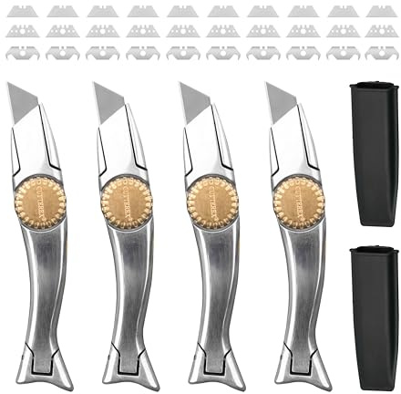 CUTTEREX Heavy Duty SharkKnife VinylKnife UtilityKnife Roofing Knife Delphin Dolphin Carpet Knife, 4pcs Knives & 30 Blades